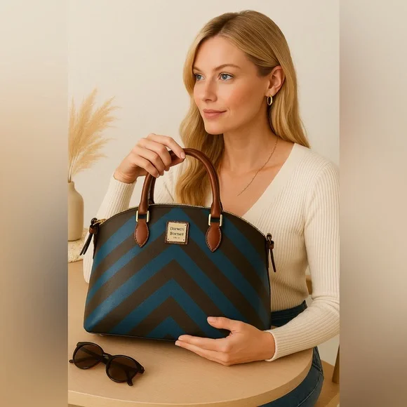 Dooney & Bourke Gabriela SatchelClassic Blue & Saddle Brown *pristine condition - Picture 5 of 6